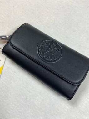 Christian Lacroix Black Faux Leather Embossed Clutch‎ Wristlet, Modern